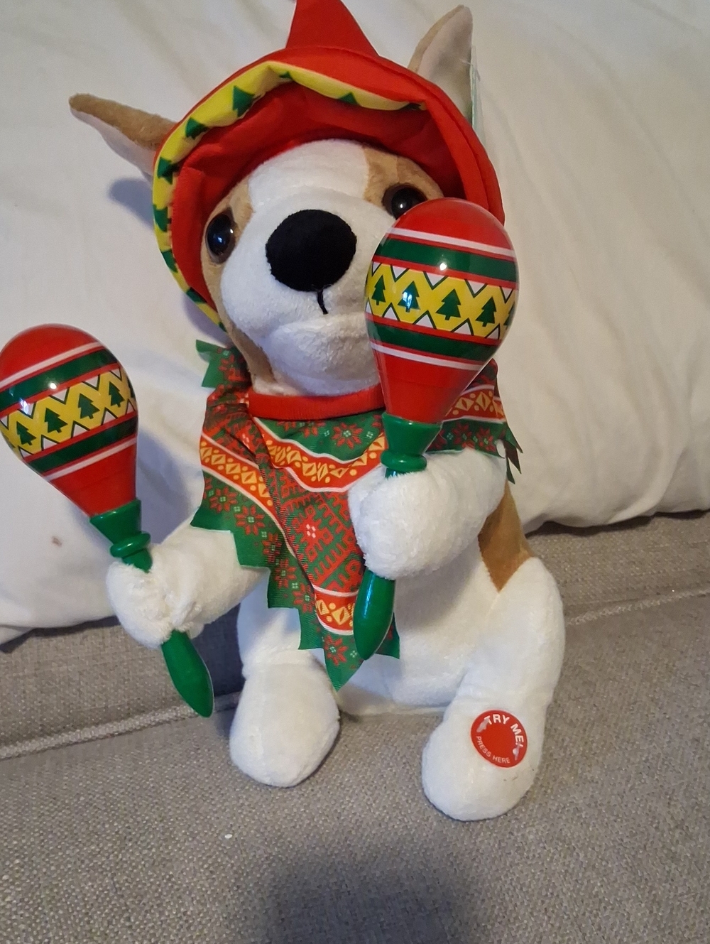BNWT Mariachi Holiday Plush Dog-Animated with Red & Green Maracas